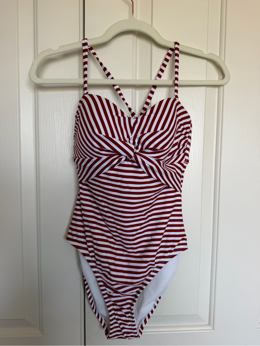 Kona Sol Red & White Striped Twist-Front One-Piece